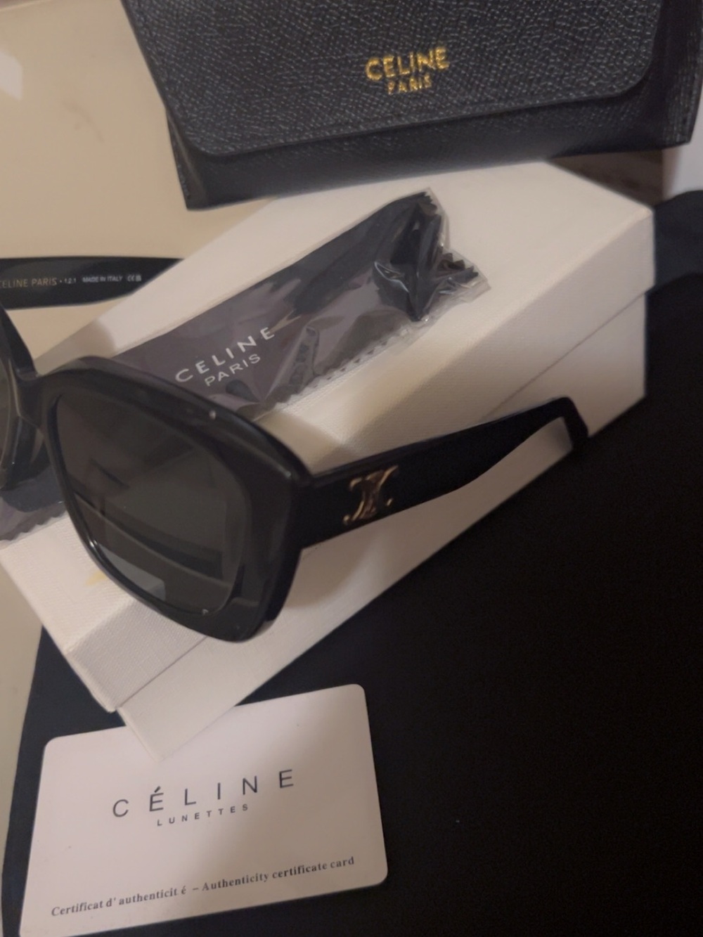 Celine Black Oversized Rectangular Eyewear with Gold Logo